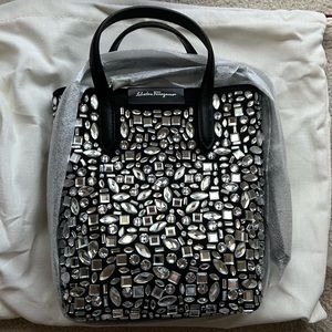 Salvatore Ferragamo Crystal Embellished Studded Mini Tote Bag Purse Handbag NEW
